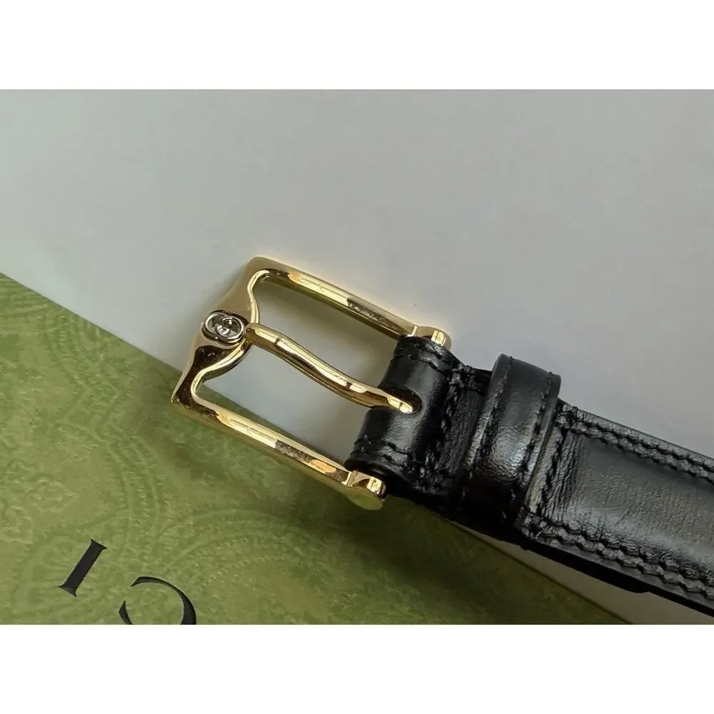Gucci Men’s Rectangular Buckle Leather Belt Black 105/42 Italy 715600 NWT